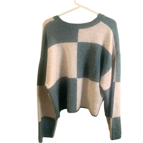 Z Supply Cream Green Colorblock Crop Crewneck Sweater Top Size XL Beige Tan - Picture 5 of 9